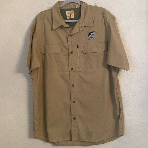 Red Head Cotton Khaki Short Sleeve Button Down Pockets Embroidered Size XL - Picture 1 of 10